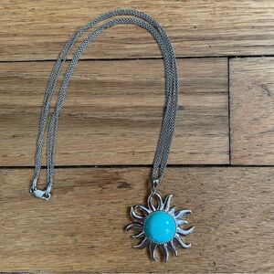 Sterling Silver and Stone Sun Pendant Necklace 18" Chain
